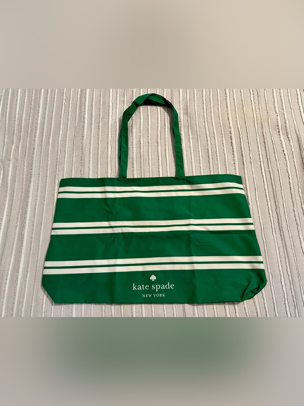 Kate Spade Green and White Striped Canvas Tote